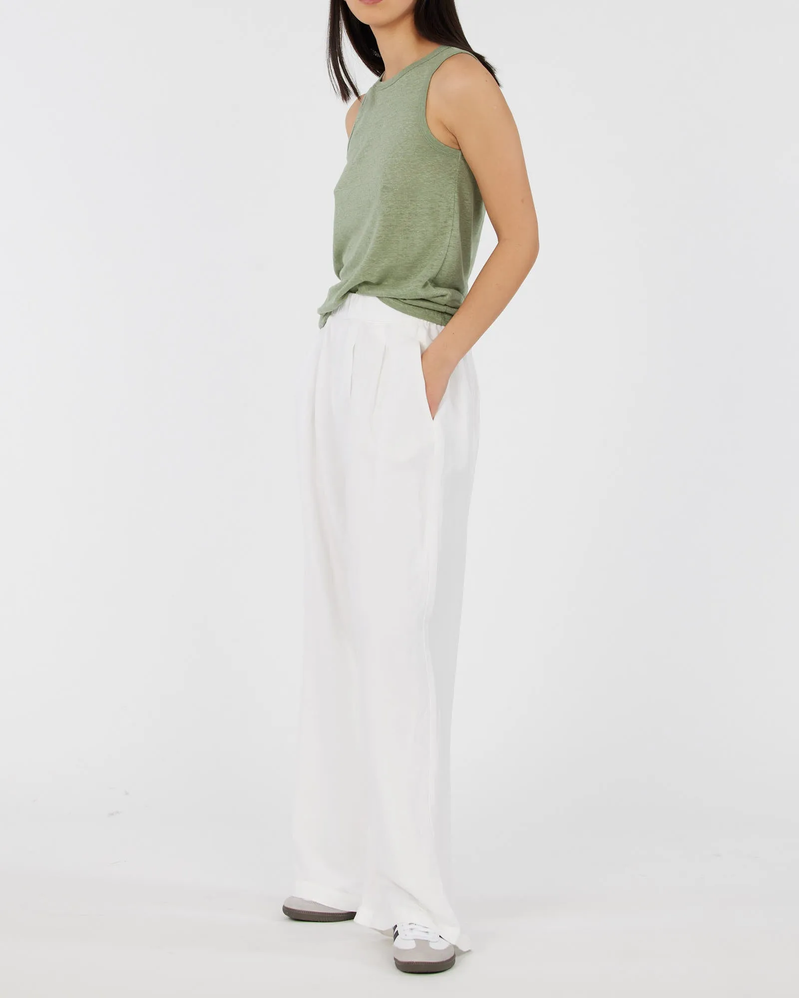 Aceline Linen Jersey Tank - Green Tea