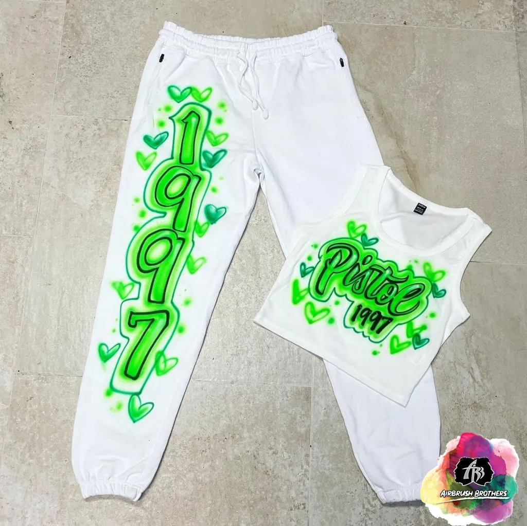 Airbrush 1997 Green Hearts Crop Top And Jogger Set