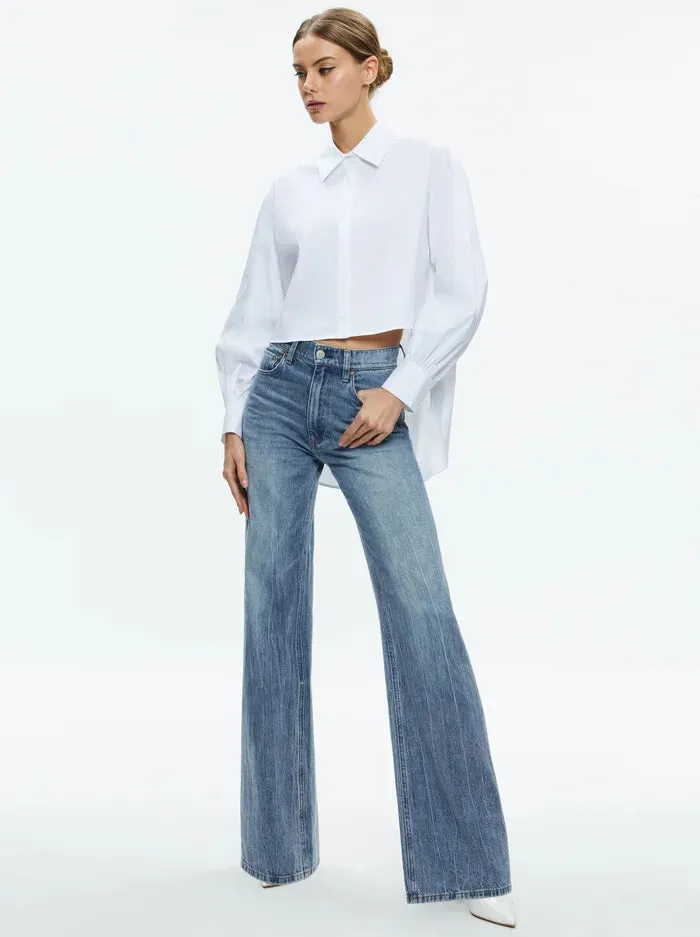 Alice   Olivia - Finely Cropped Button Down - Off White