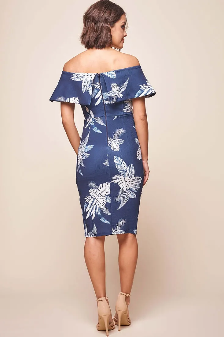 Alina Tiered Off Shoulder Dress Navy