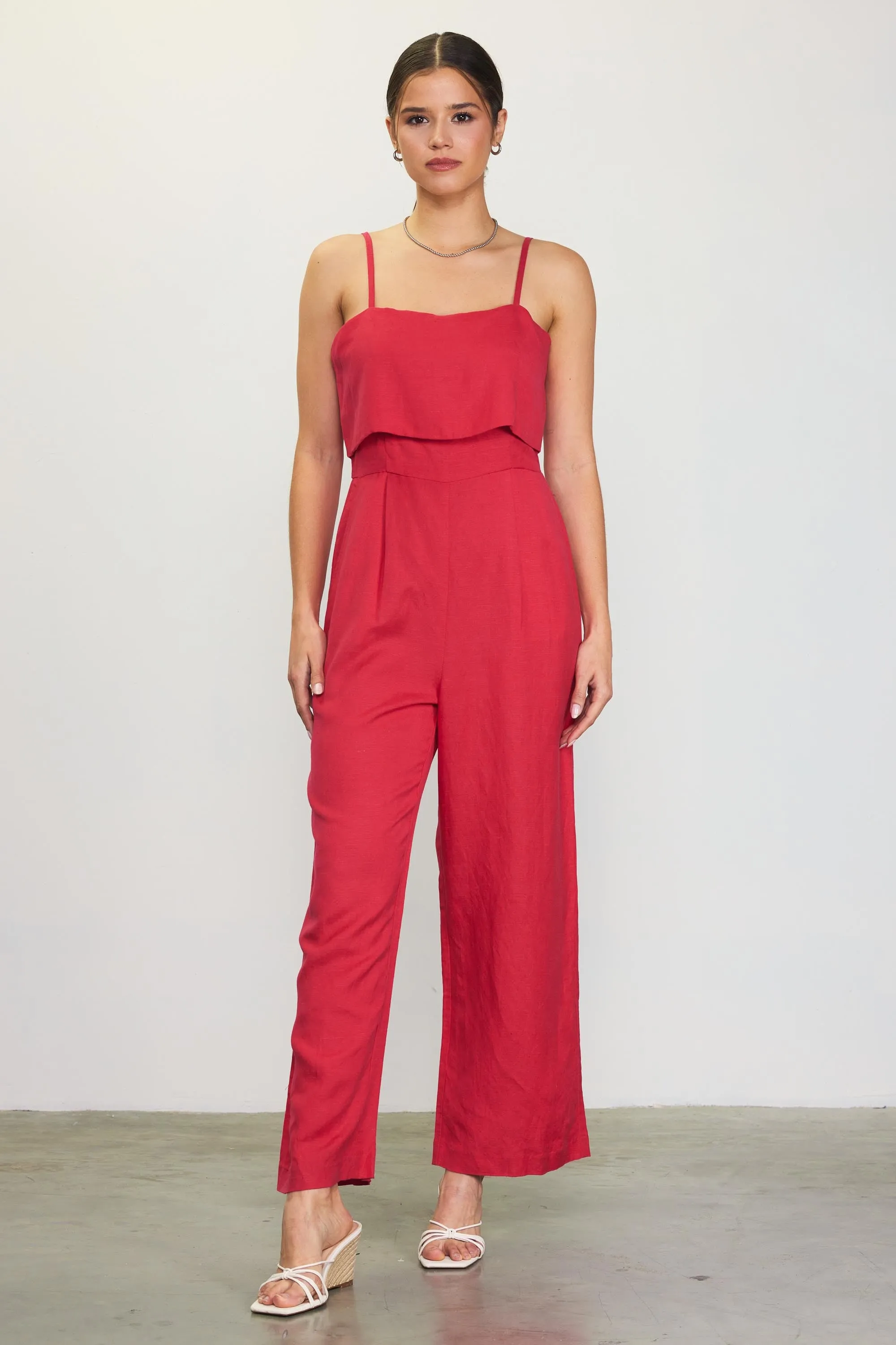 Asher Linen Jumpsuit (Red)