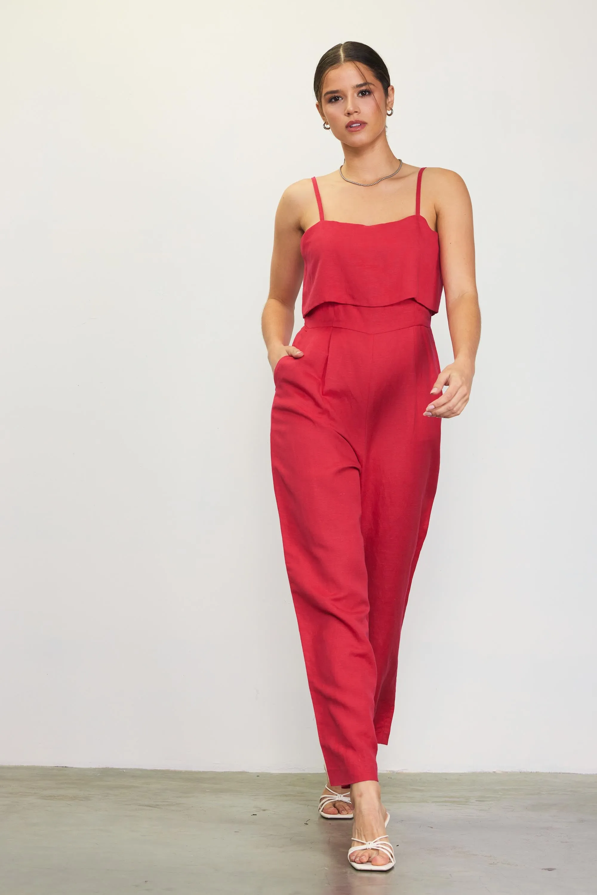 Asher Linen Jumpsuit (Red)