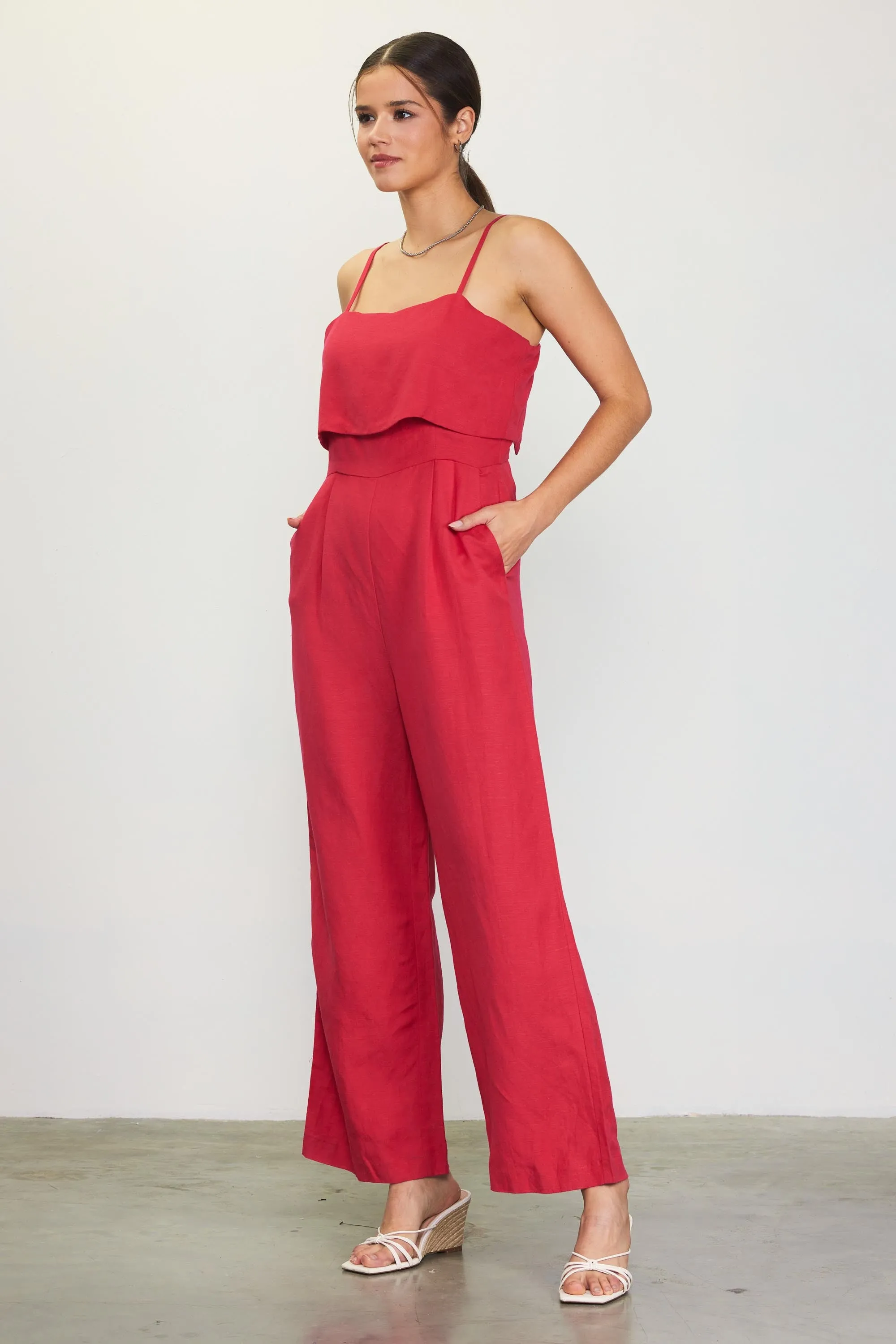 Asher Linen Jumpsuit (Red)