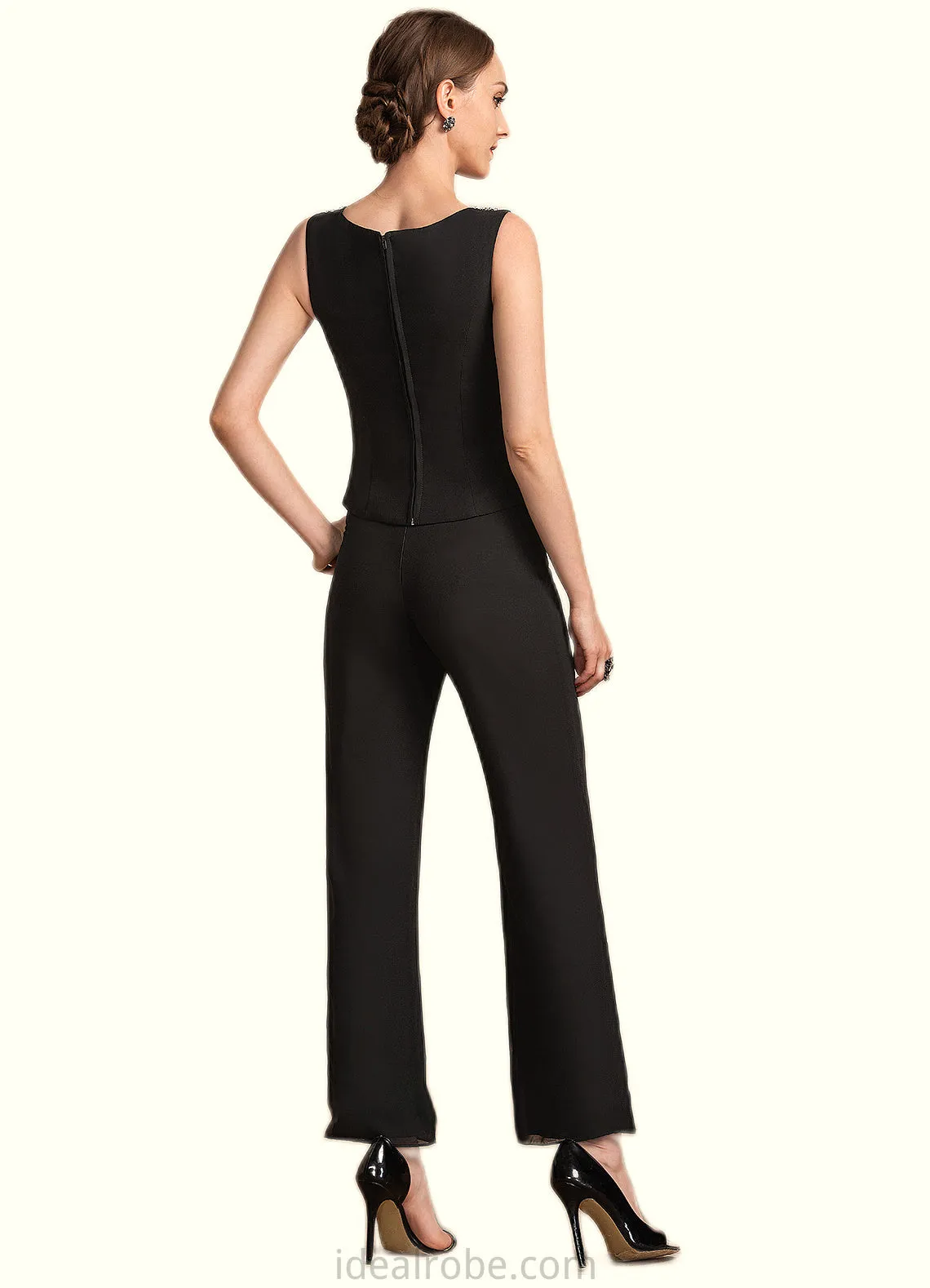 Ashley Jumpsuit/Pantsuit Scoop Neck Ankle-Length Chiffon Mother of the Bride Dress With Beading Sequins STK126P0014932