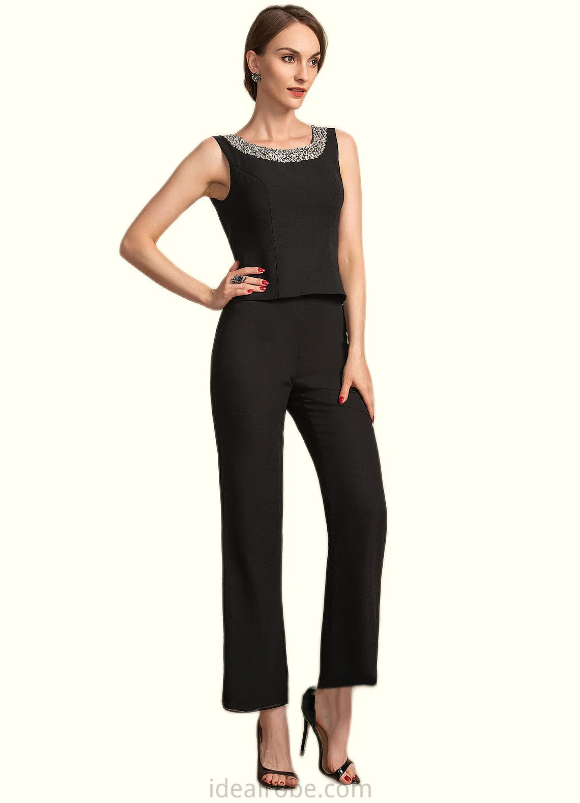 Ashley Jumpsuit/Pantsuit Scoop Neck Ankle-Length Chiffon Mother of the Bride Dress With Beading Sequins STK126P0014932