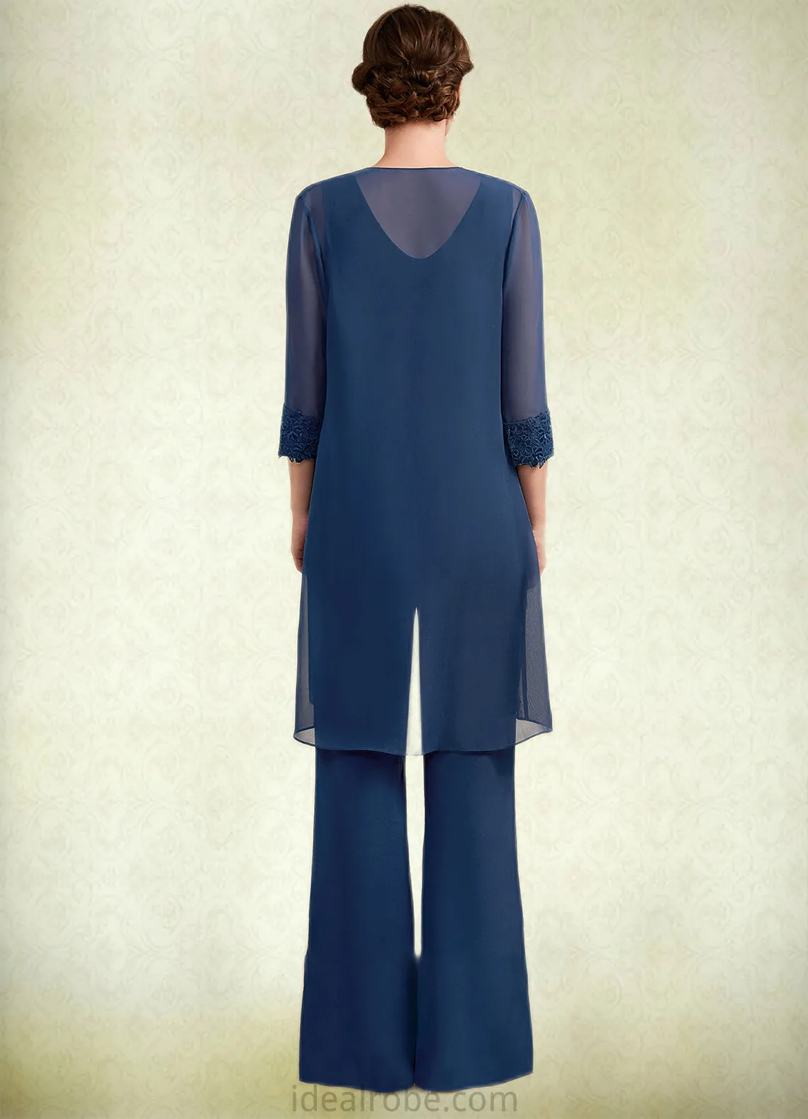 Ashlynn Jumpsuit/Pantsuit Scoop Neck Floor-Length Chiffon Mother of the Bride Dress With Lace STK126P0014687