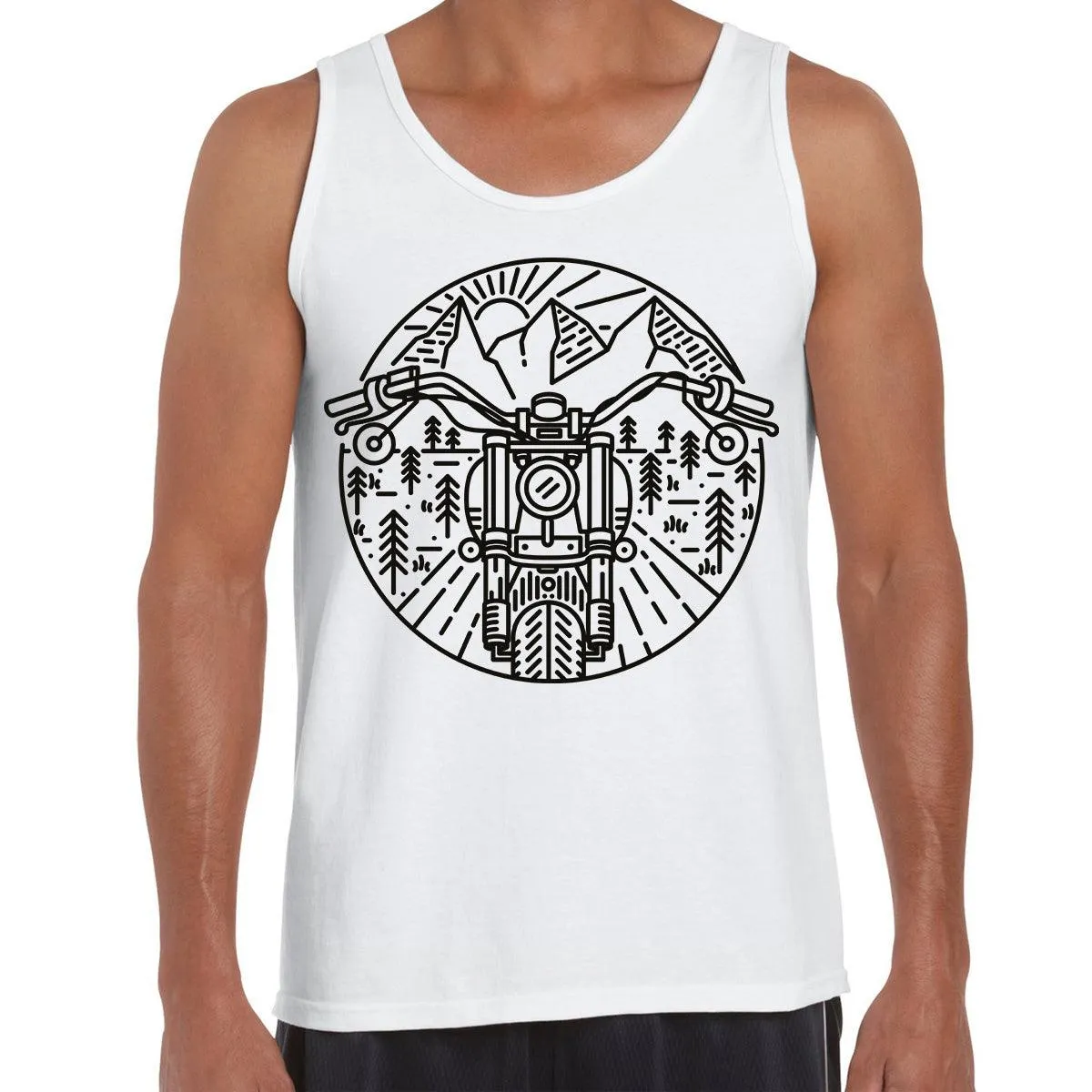 Biker Motorcycle Nature Adventure Minimal Art Drawing Tank Top