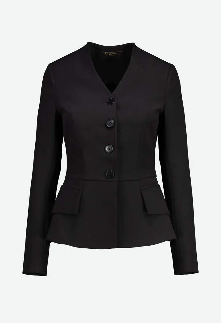 Black Peplum V Neck Blazer