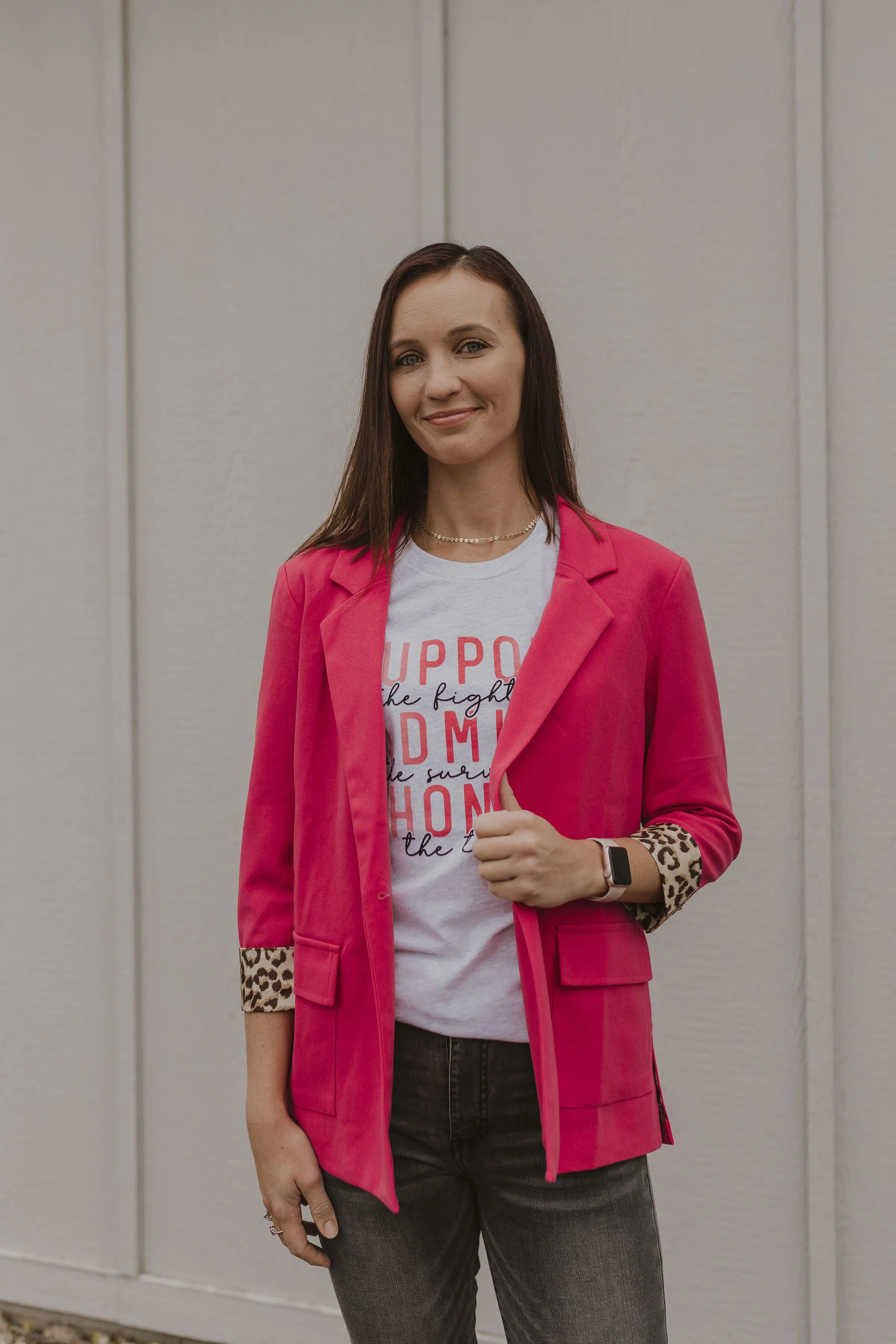 BLAZER WITH CHEETAH PRINT CUFF SLEEVE DETAIL