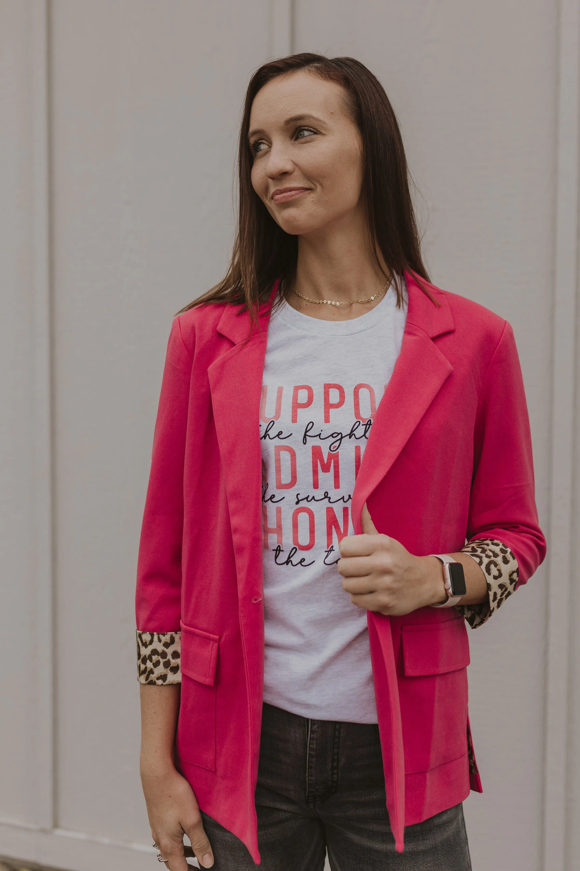 BLAZER WITH CHEETAH PRINT CUFF SLEEVE DETAIL