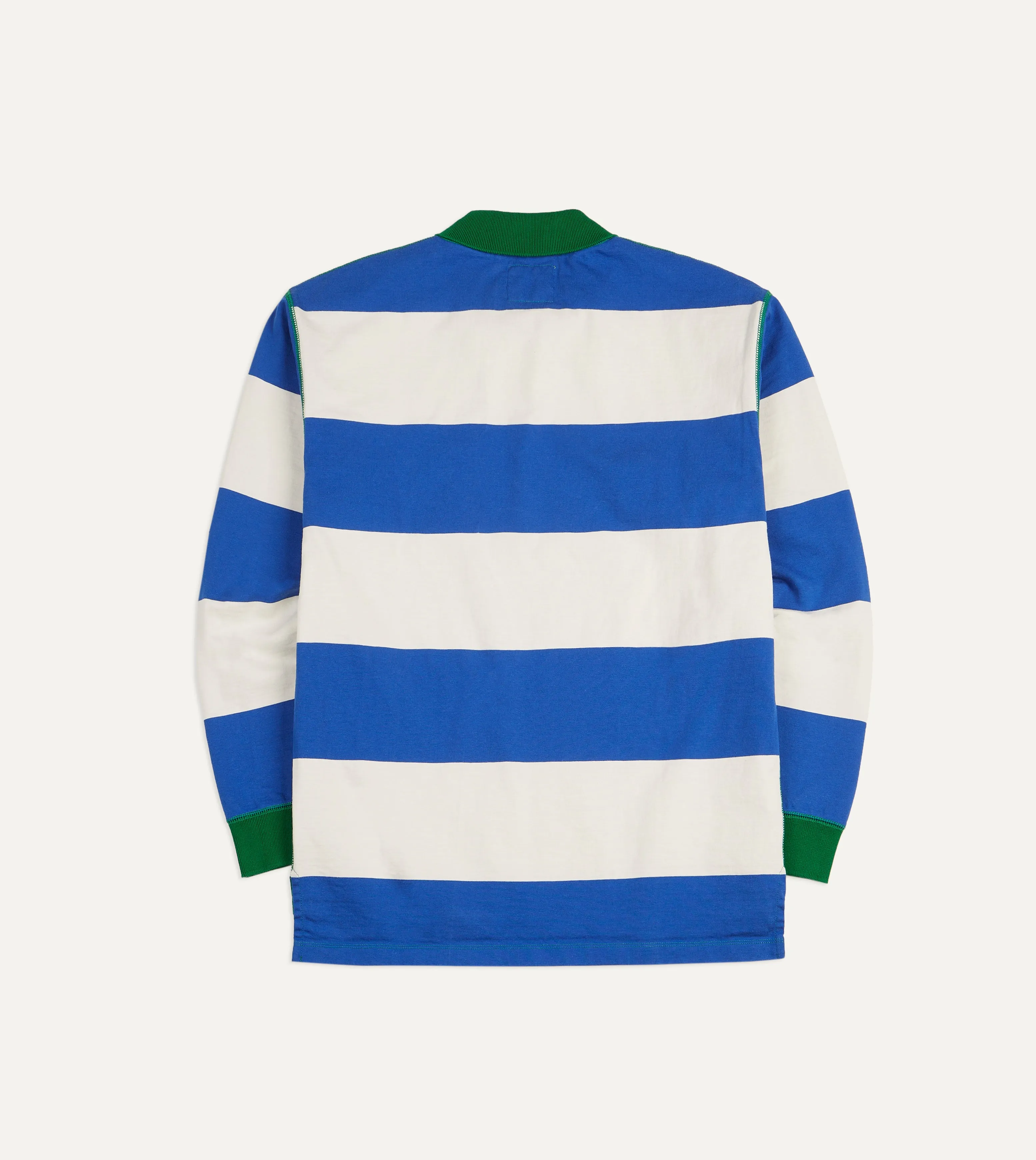 Blue and White Wide Stripe Mock Collar Long-Sleeve Jersey