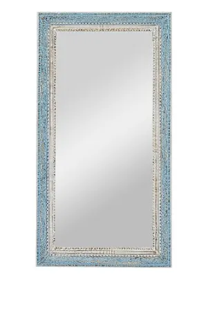 BLUE MANGO WOOD FLORAL CARVED WALL MIRROR, 32" X 3" X 60"