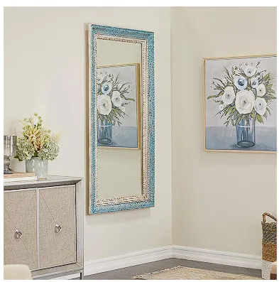 BLUE MANGO WOOD FLORAL CARVED WALL MIRROR, 32" X 3" X 60"