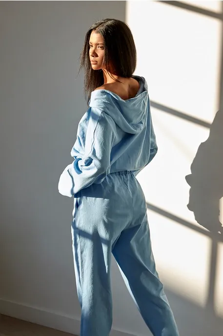 Blue Zip Up Drawstring Jumpsuit