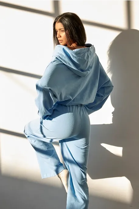 Blue Zip Up Drawstring Jumpsuit