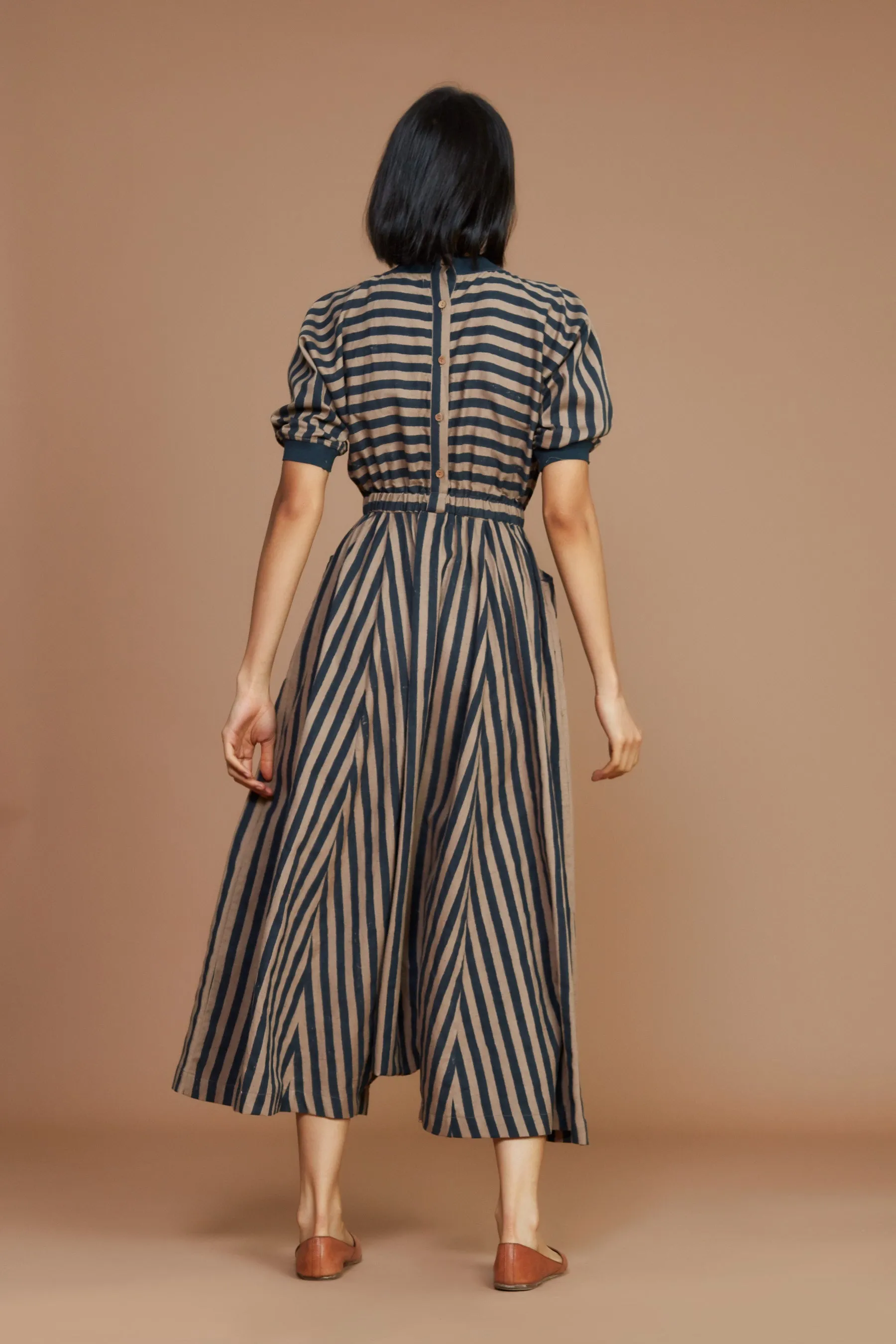 Brown And Charcoal Striped Mati Sphara Jumpsuit