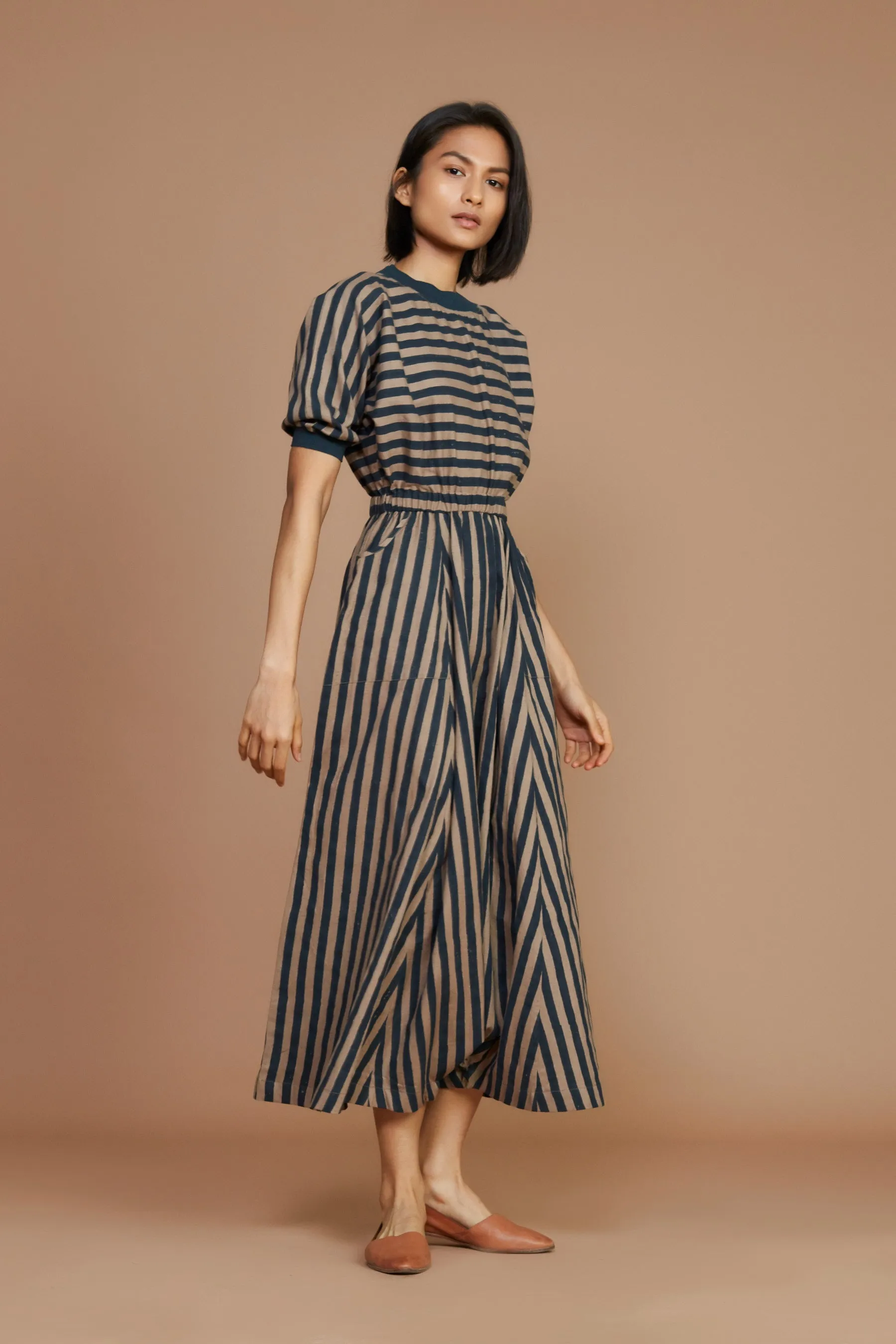 Brown And Charcoal Striped Mati Sphara Jumpsuit