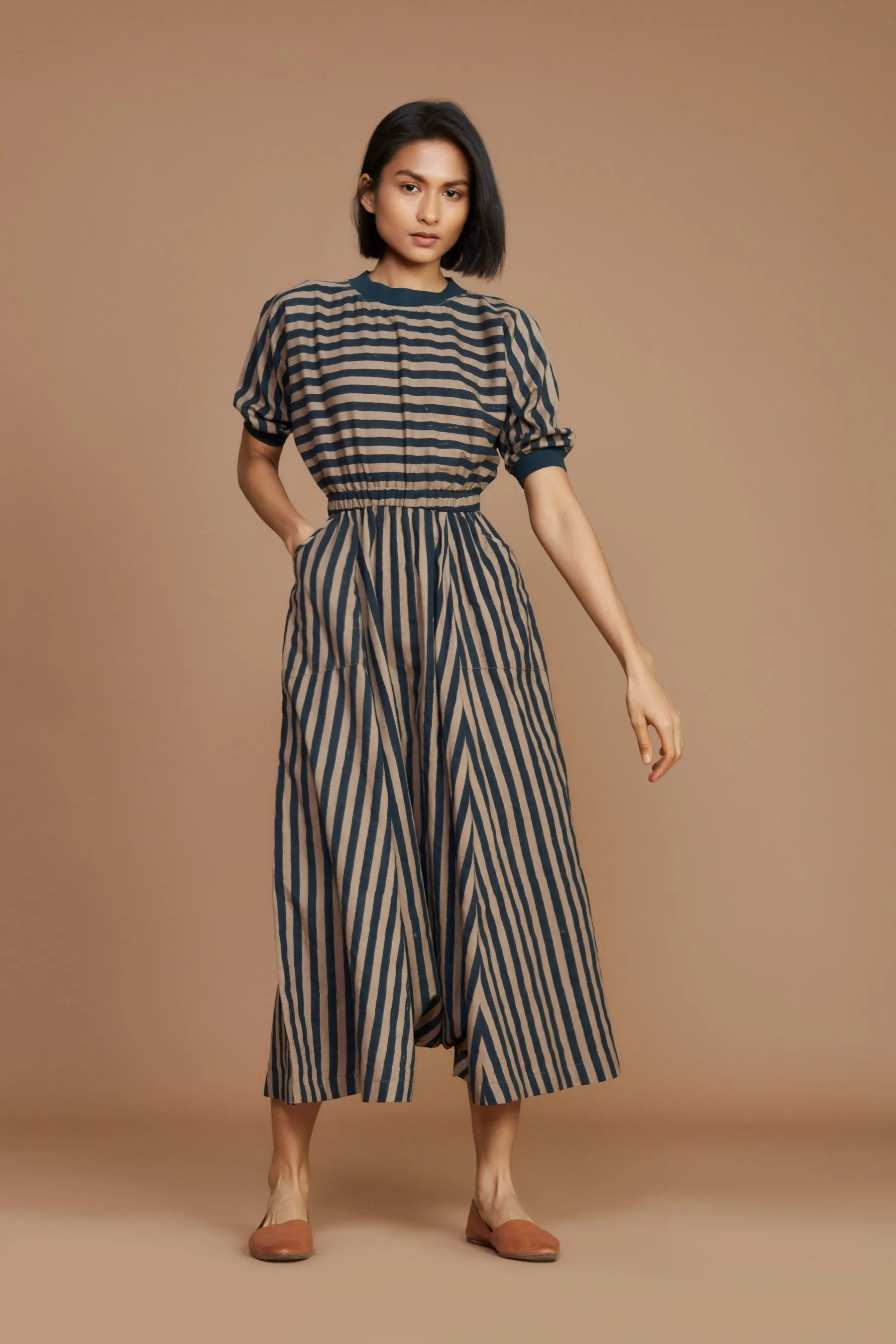 Brown And Charcoal Striped Mati Sphara Jumpsuit