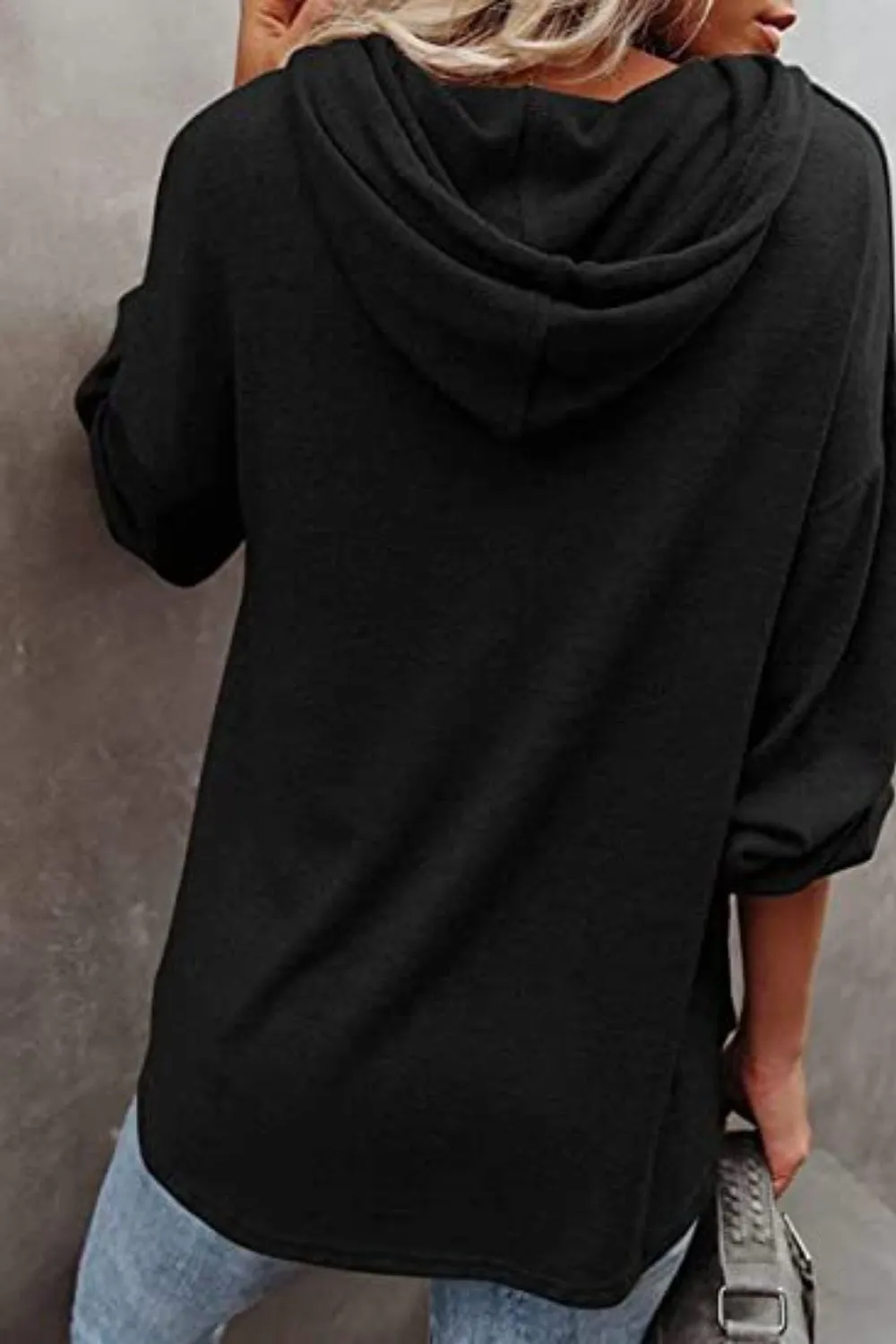 Buttoned Drop Shoulder Hoodie