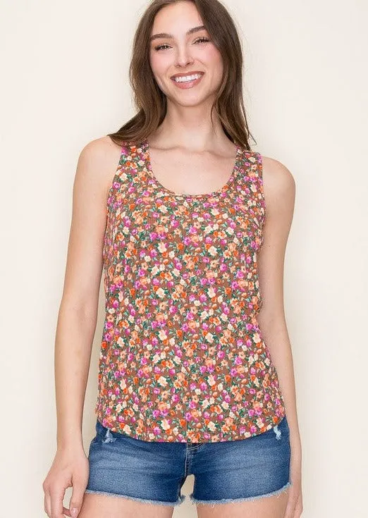 Camel & Pink Floral Tank