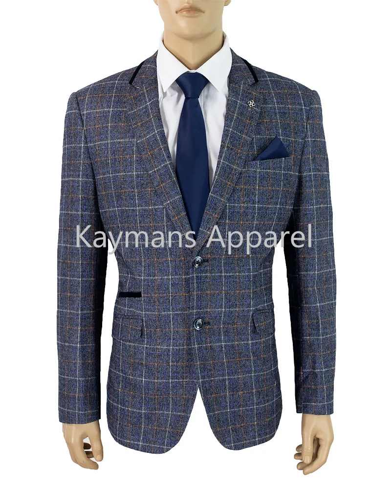 Cavani Bonita Blue Slim Fit Tweed Style Blazer