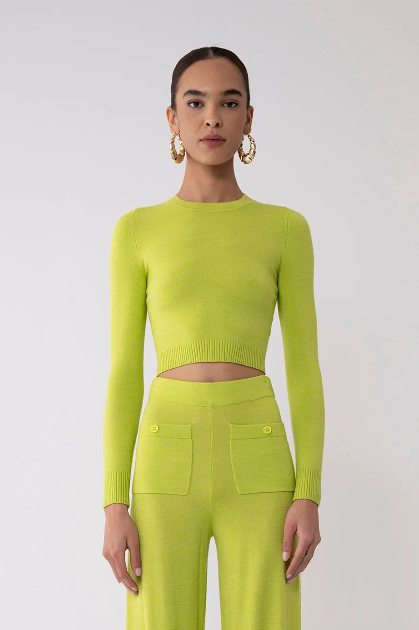 Chartreuse EcoMerino Long Sleeve Crop Crew