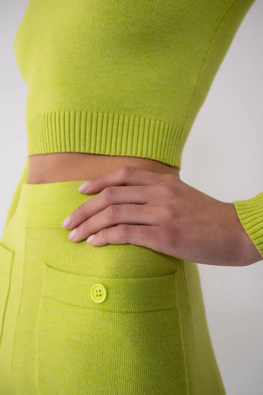 Chartreuse EcoMerino Long Sleeve Crop Crew