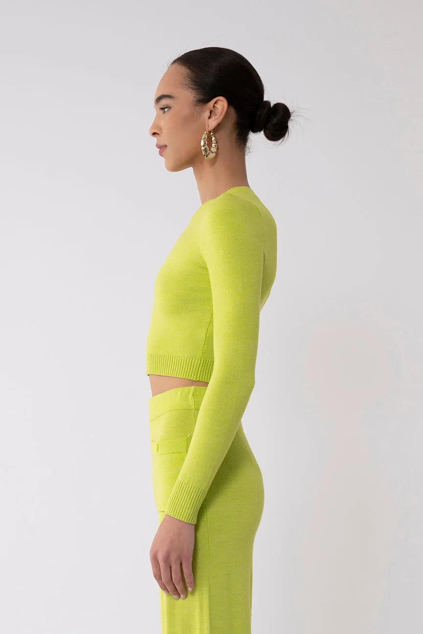 Chartreuse EcoMerino Long Sleeve Crop Crew