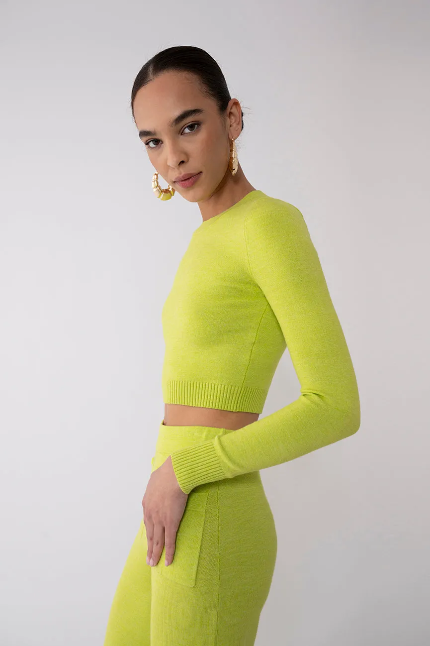 Chartreuse EcoMerino Long Sleeve Crop Crew