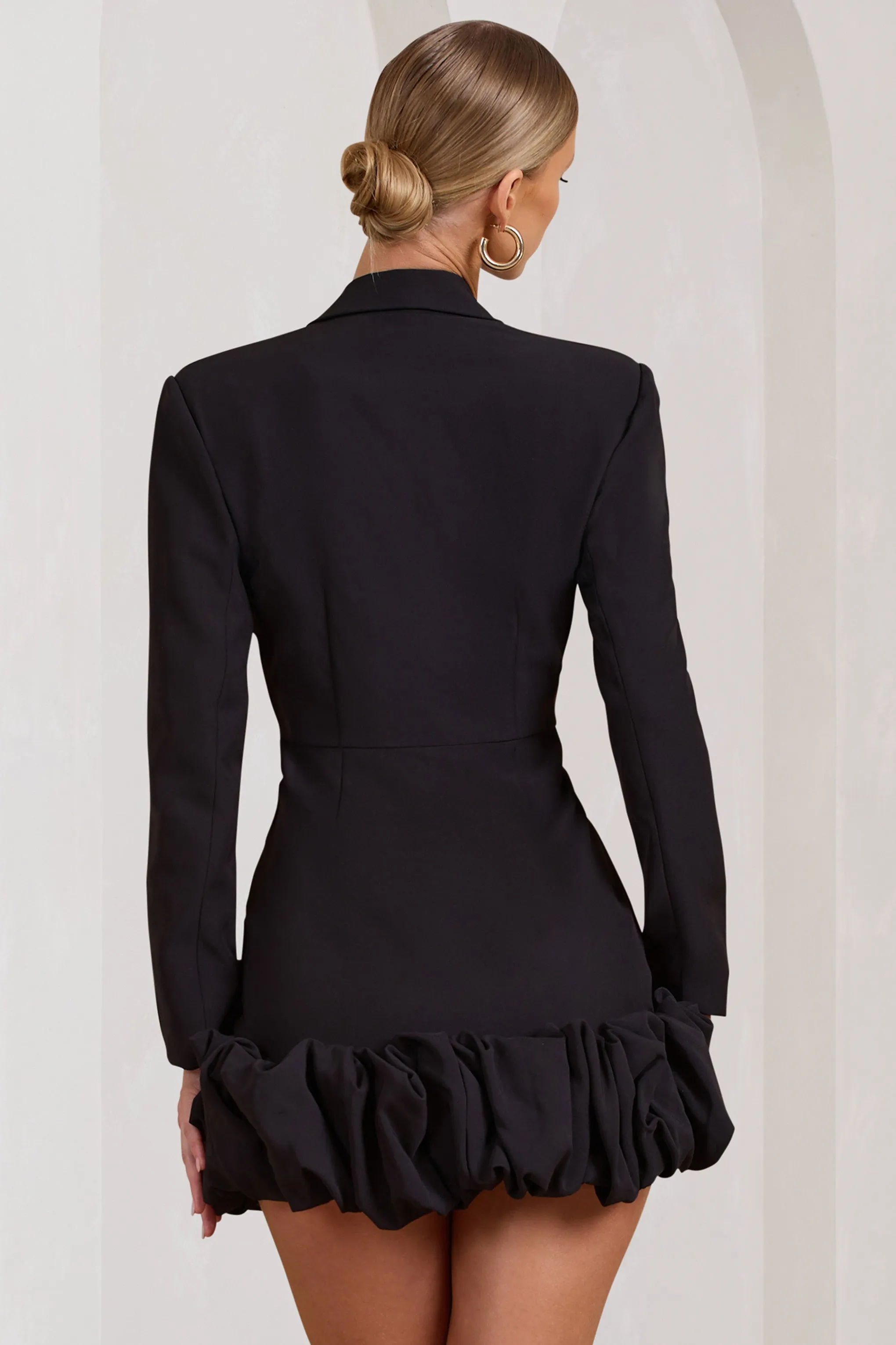 Cloud Catching | Black Tailored Blazer Mini Dress With Ruffled Hem