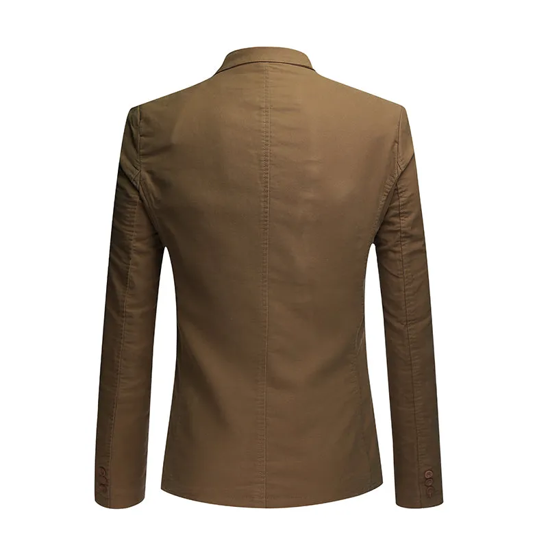 Cotton Dark Khaki Jacket Two-Button Casual Blazer