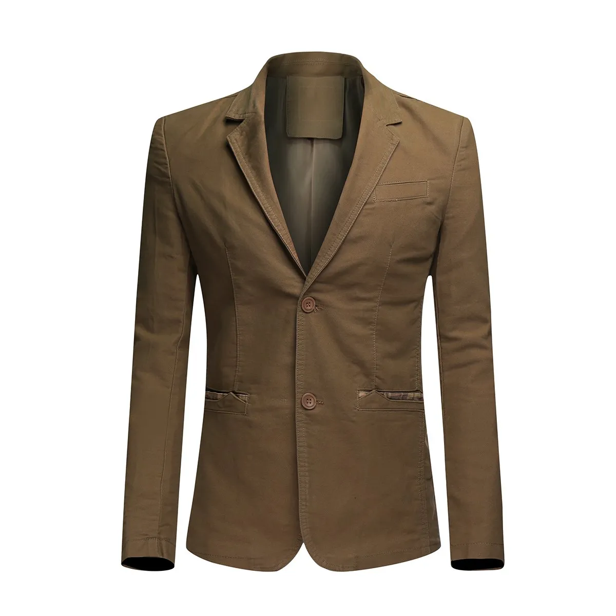 Cotton Dark Khaki Jacket Two-Button Casual Blazer