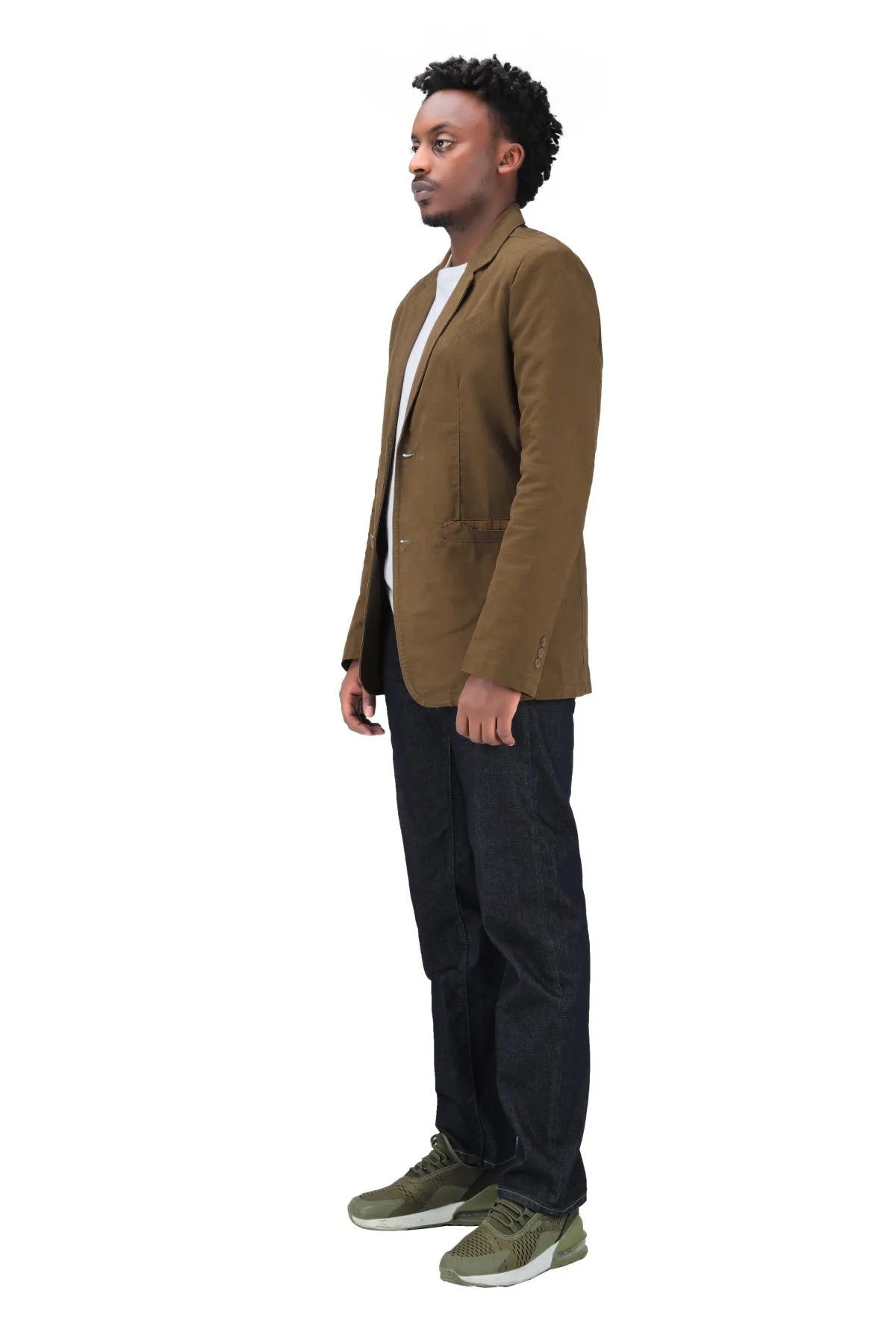 Cotton Dark Khaki Jacket Two-Button Casual Blazer