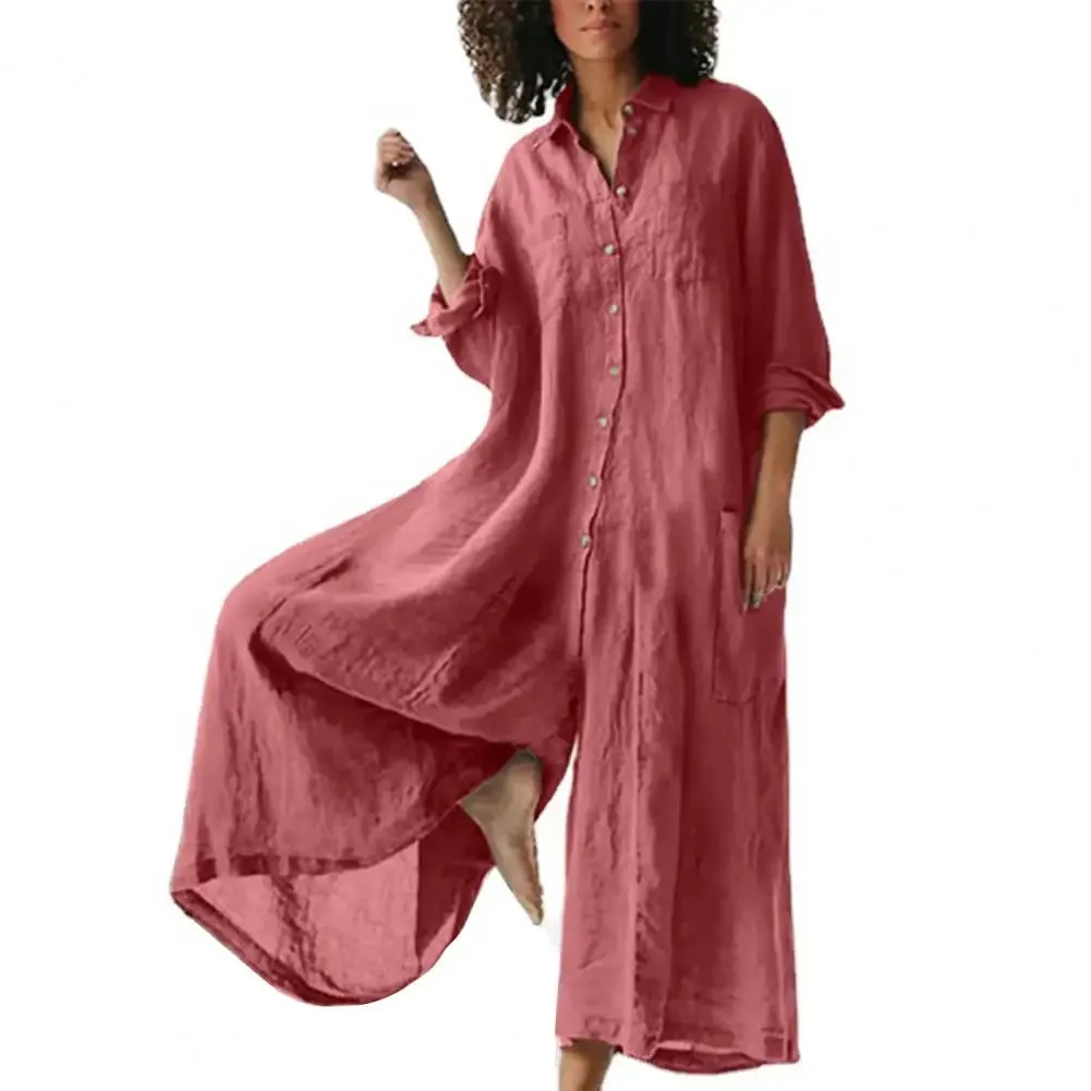 Cotton LinenWomen Jumpsuit Oversized Vintage Button Jumpsuit Summer Women Casual Beach Playsuit Wide Legs Pants Loose Romper