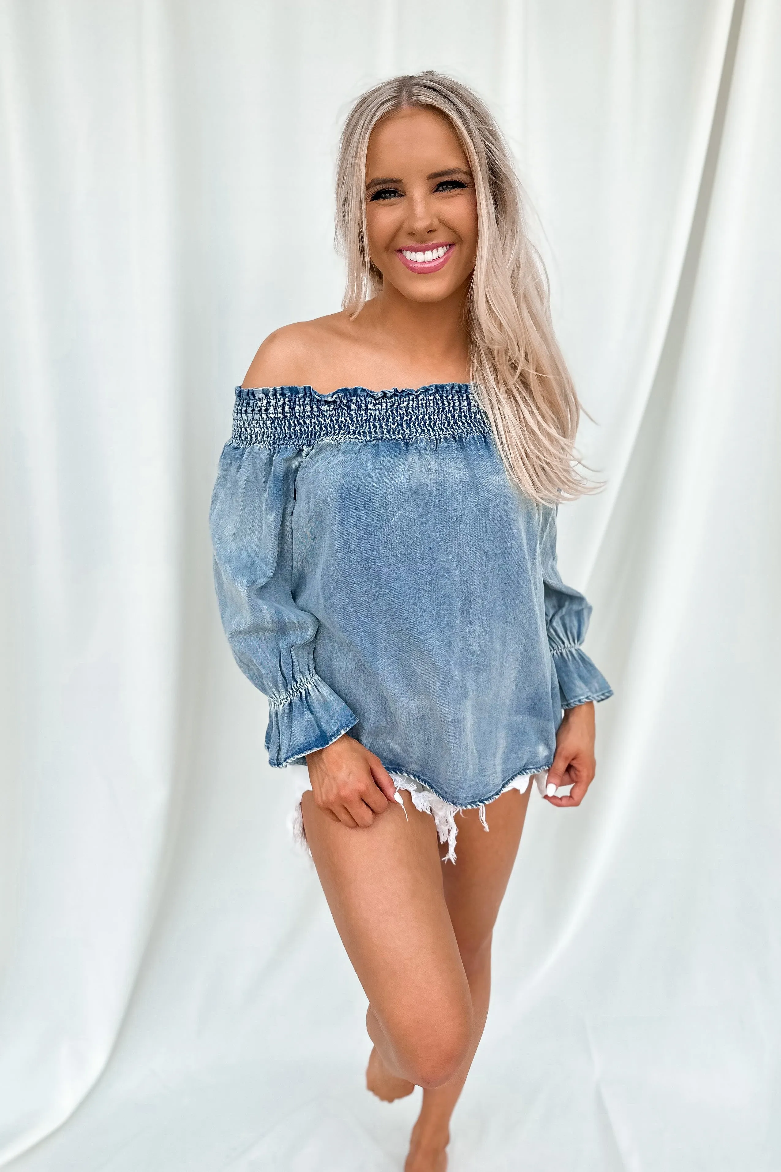 Denim On Denim Off Shoulder Top