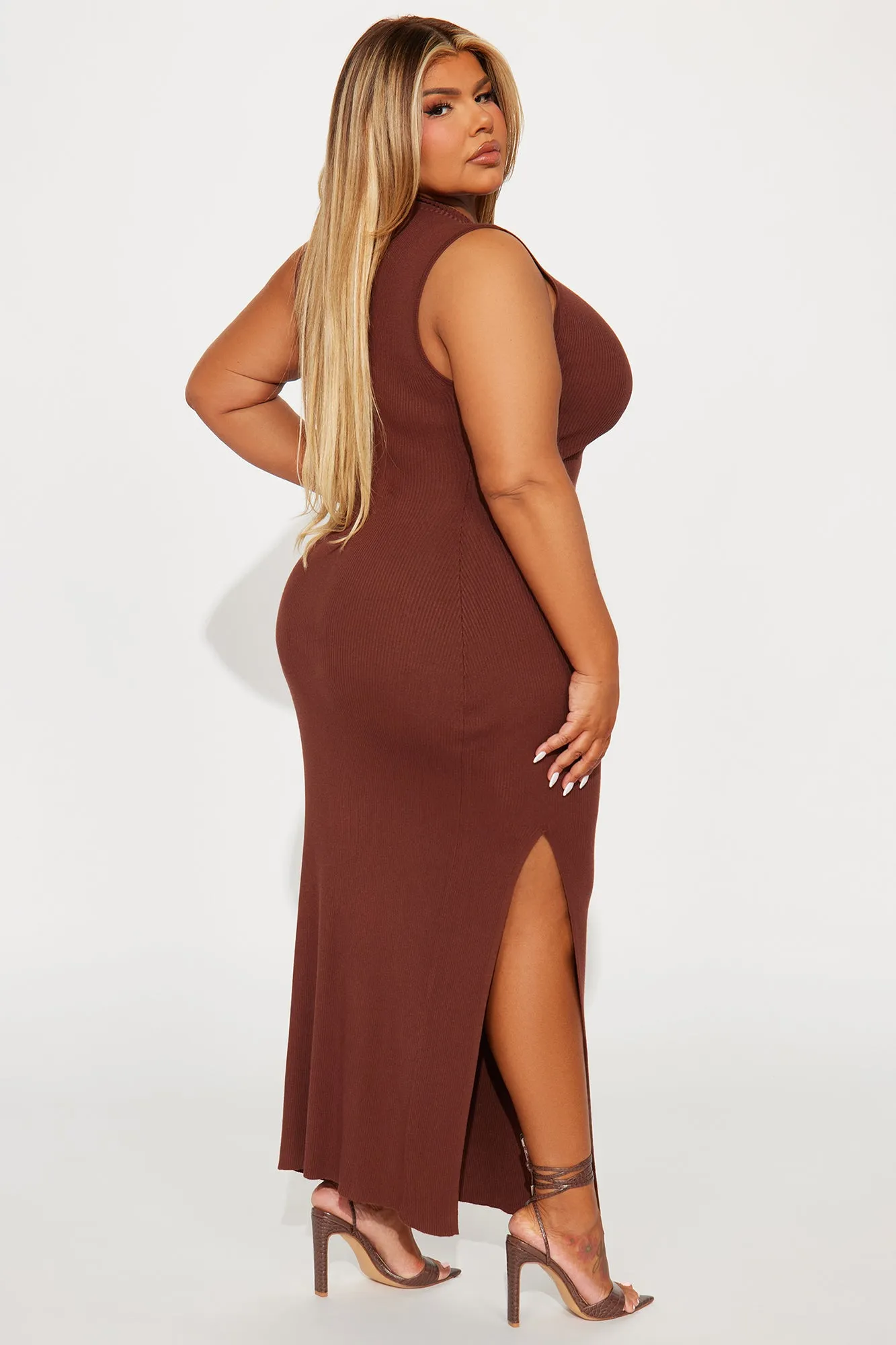 Don't Be Shy Sweater Maxi Dress - Brown