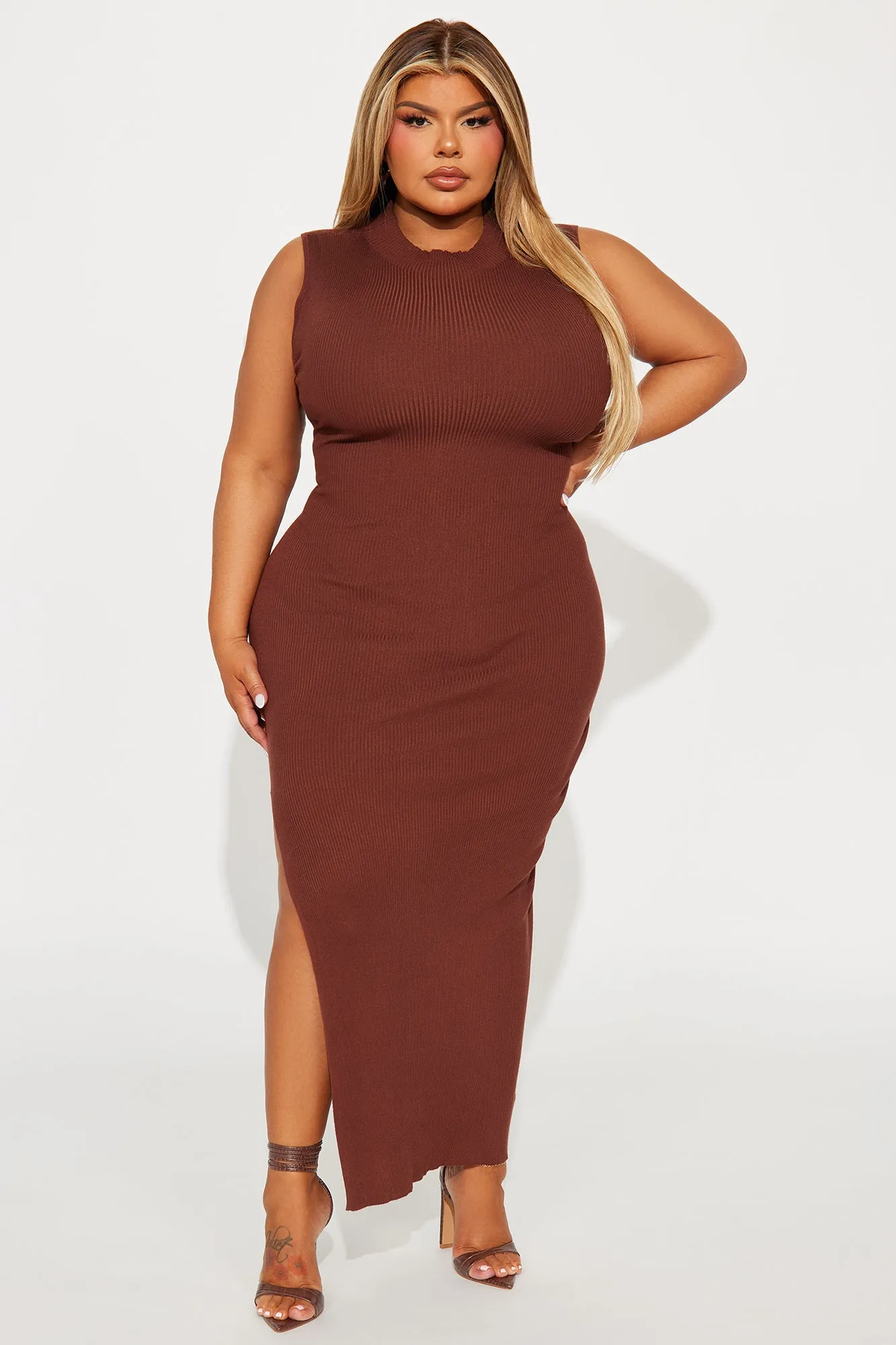 Don't Be Shy Sweater Maxi Dress - Brown