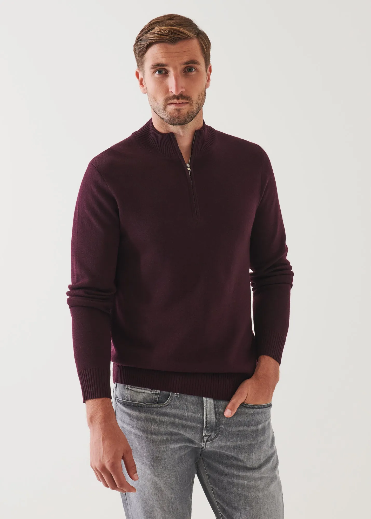 DOUBLE-FACE QUARTER ZIP MOCK NECK