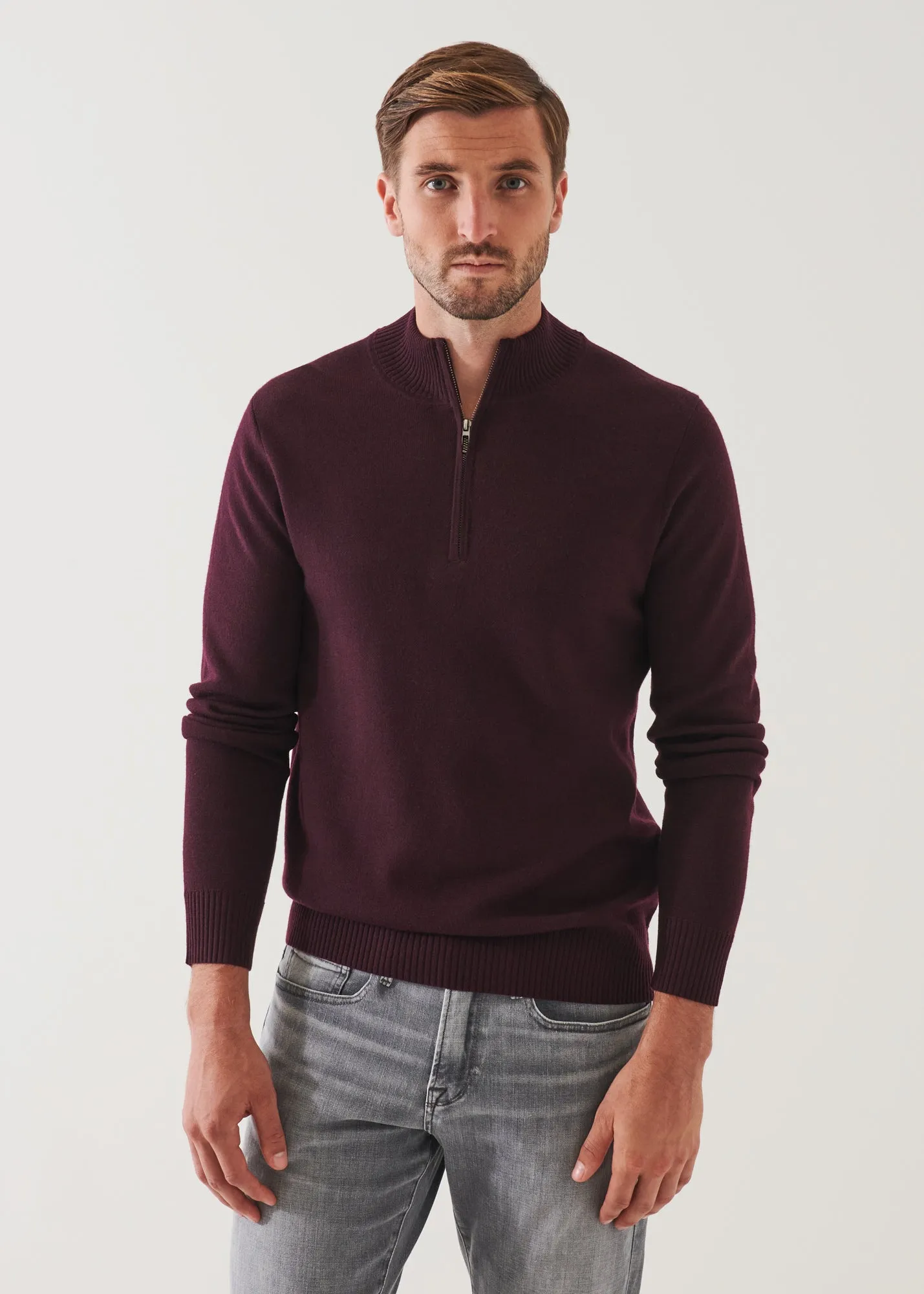 DOUBLE-FACE QUARTER ZIP MOCK NECK