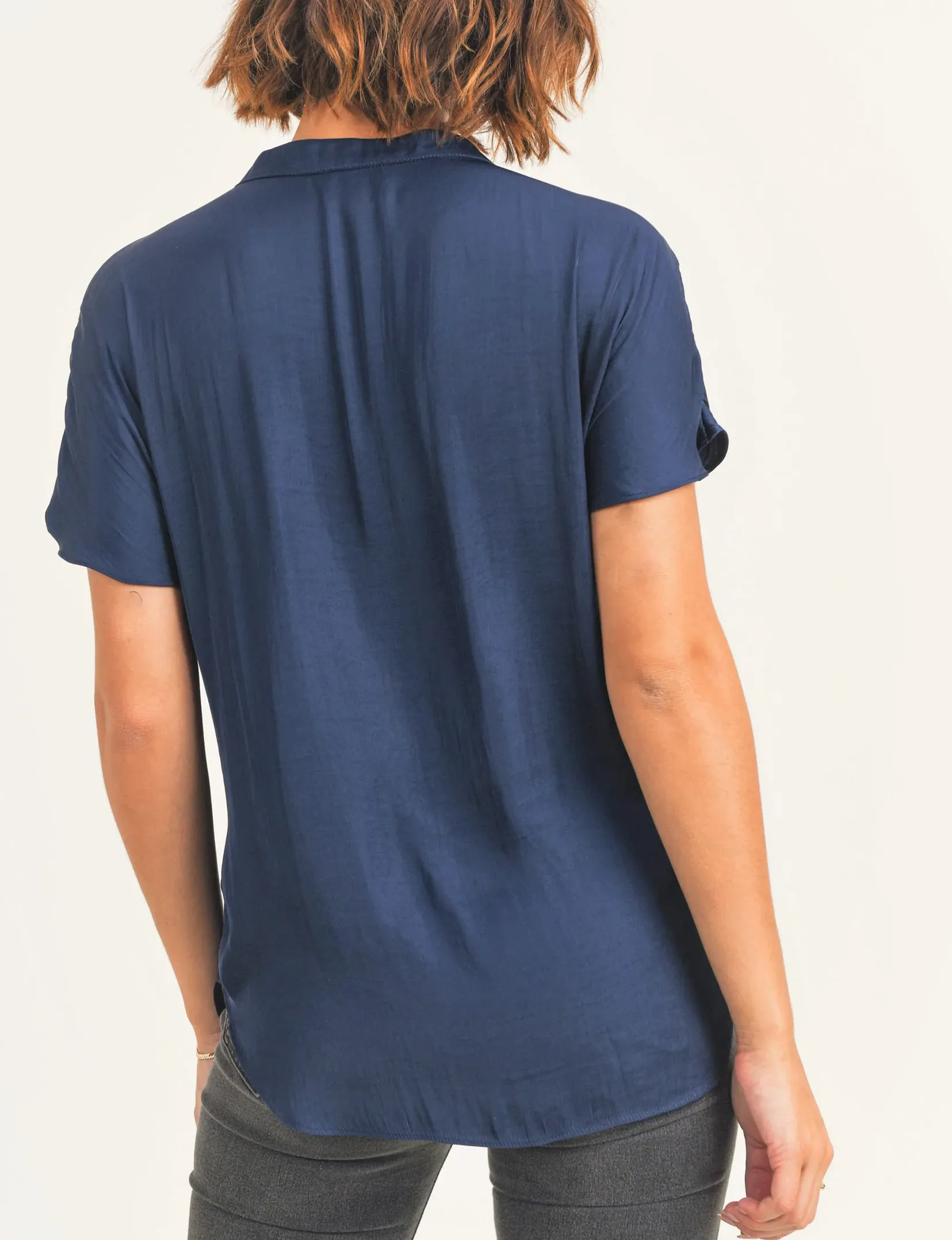 Esme V Neck Blouse, Navy