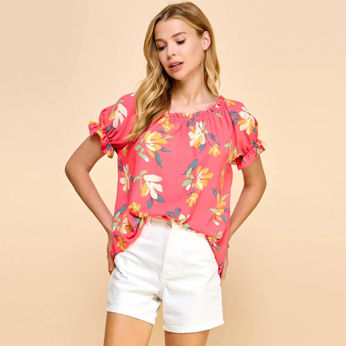 Floral Printed Top with Optional Off-Shoulder