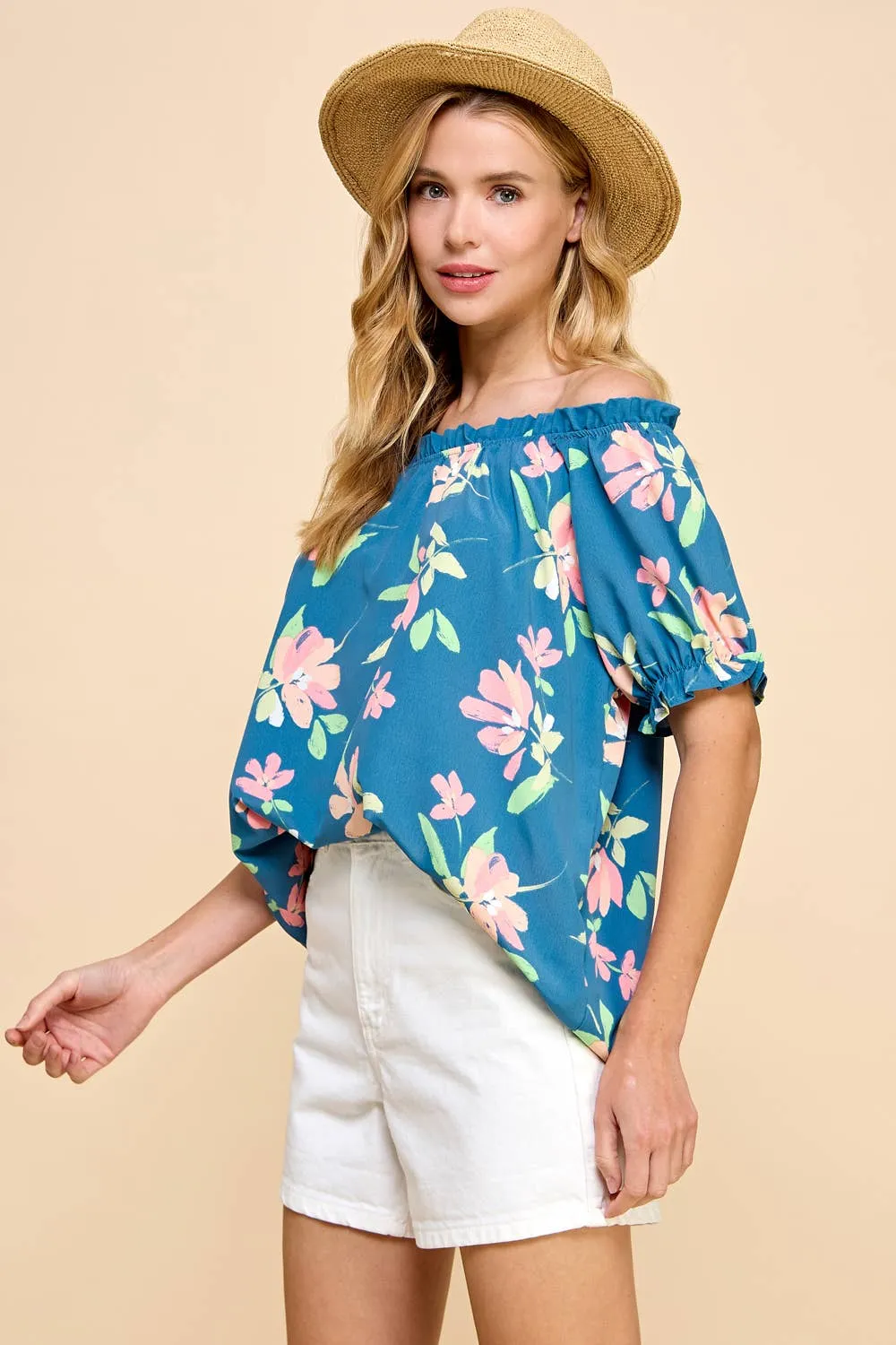 Floral Printed Top with Optional Off-Shoulder