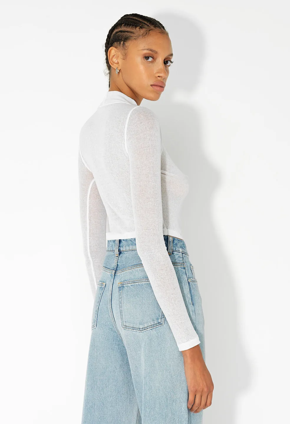 Gauze Rib LS Cropped Tee / White