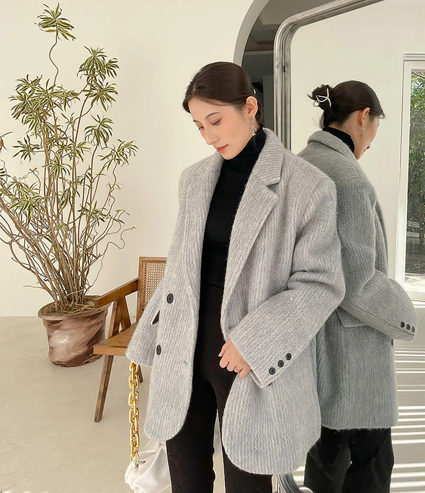 Gray Wool Coat,Oversize Wool Blazer Suit,Winter Wool Suit