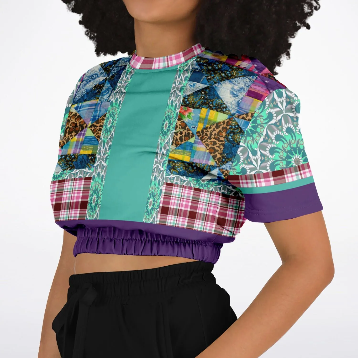 Gypsy Queen Purple Short Sleeve Cropped Eco-Poly Sweater