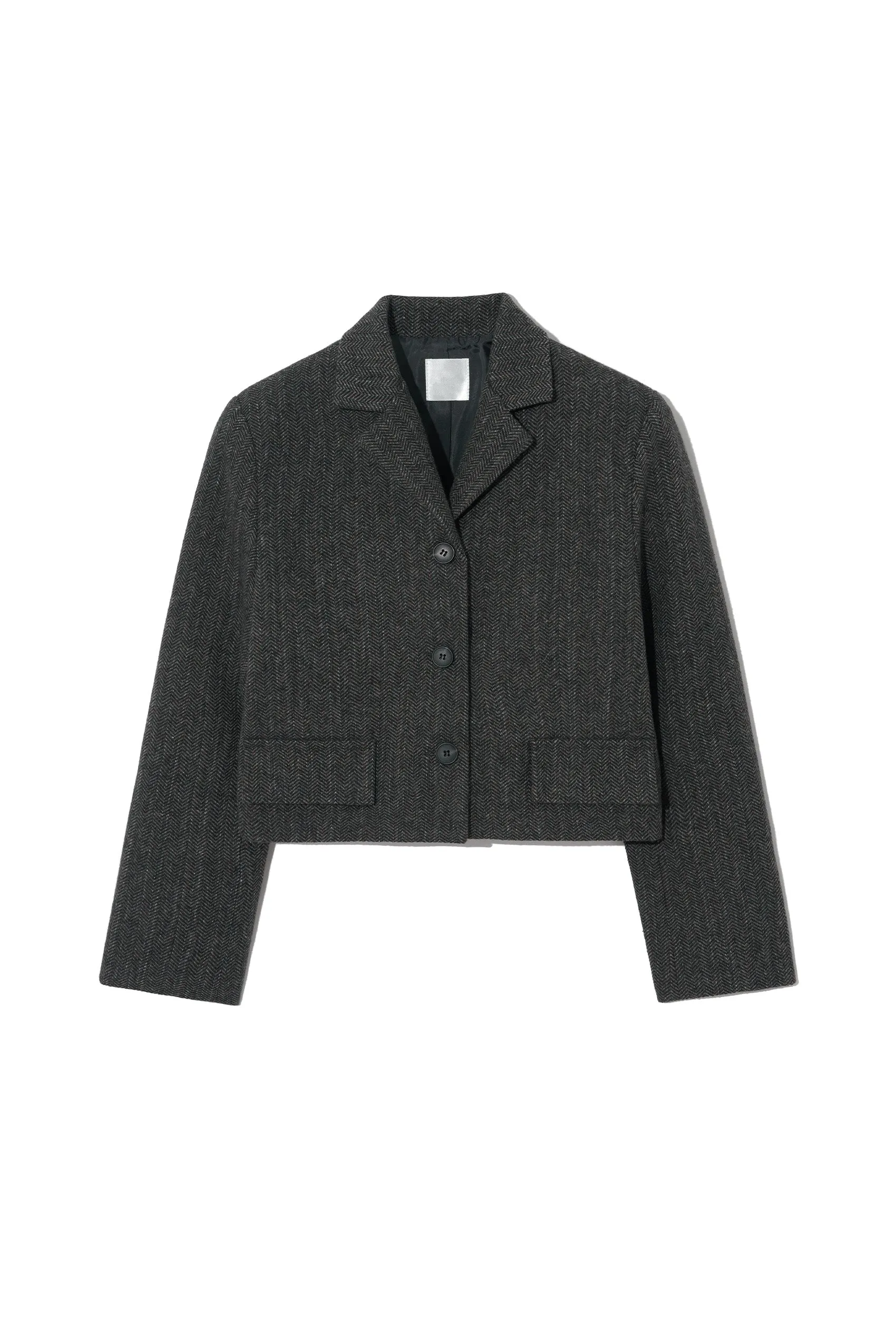 Herringbone Cropped Blazer in Charcoal