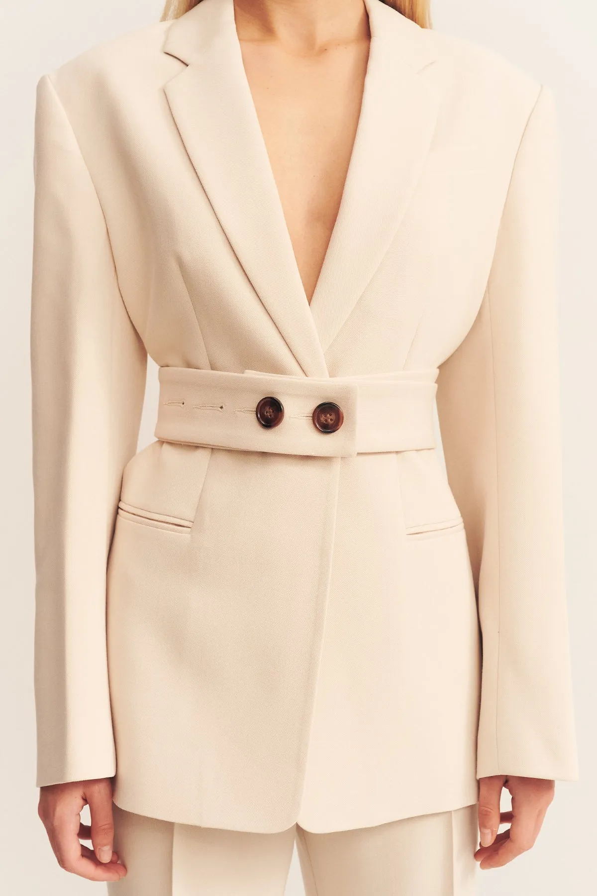 IRENA HOURGLASS SINGLE BREASTED BLAZER WITH BELT - BONE