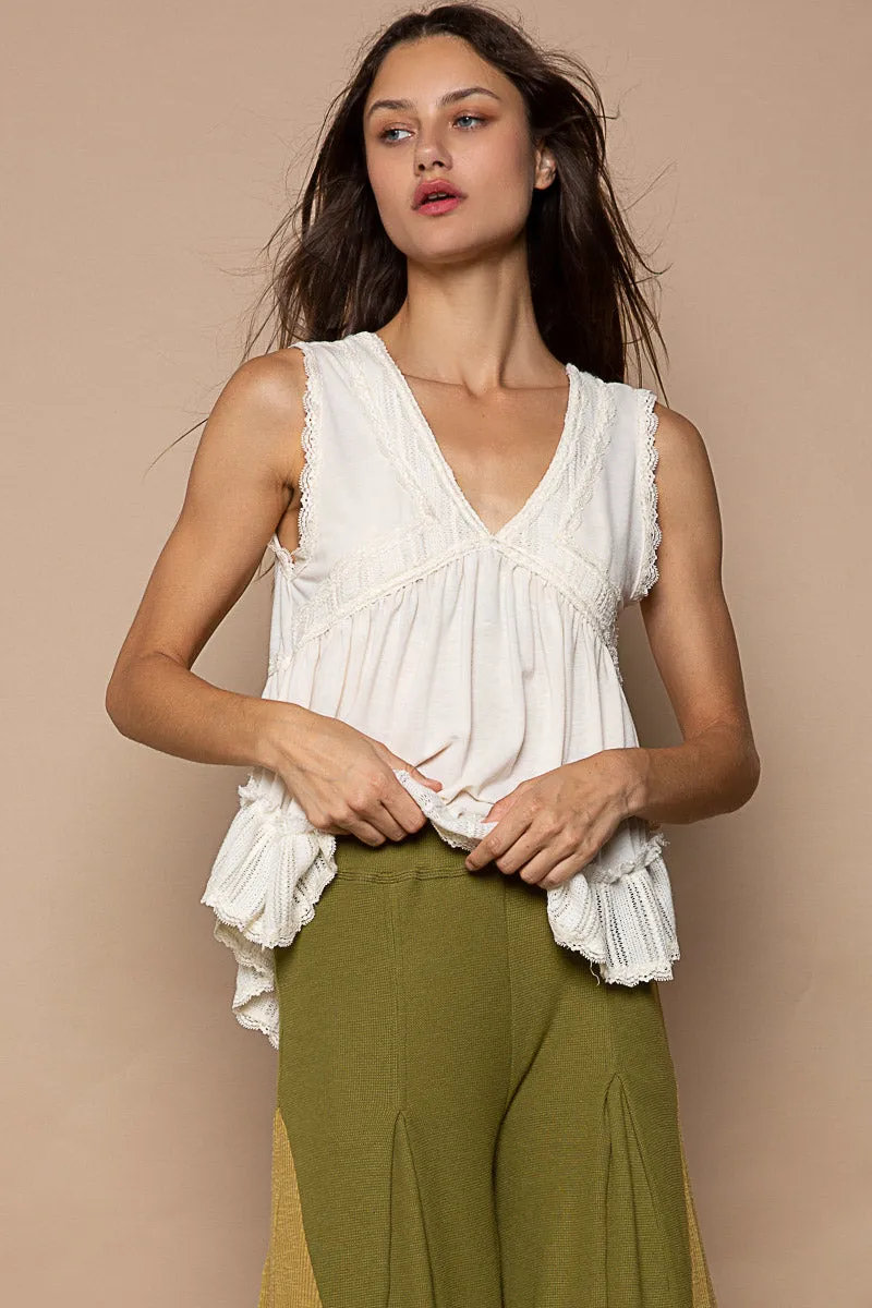 Lace Trim V-Neck Sleeveless Top