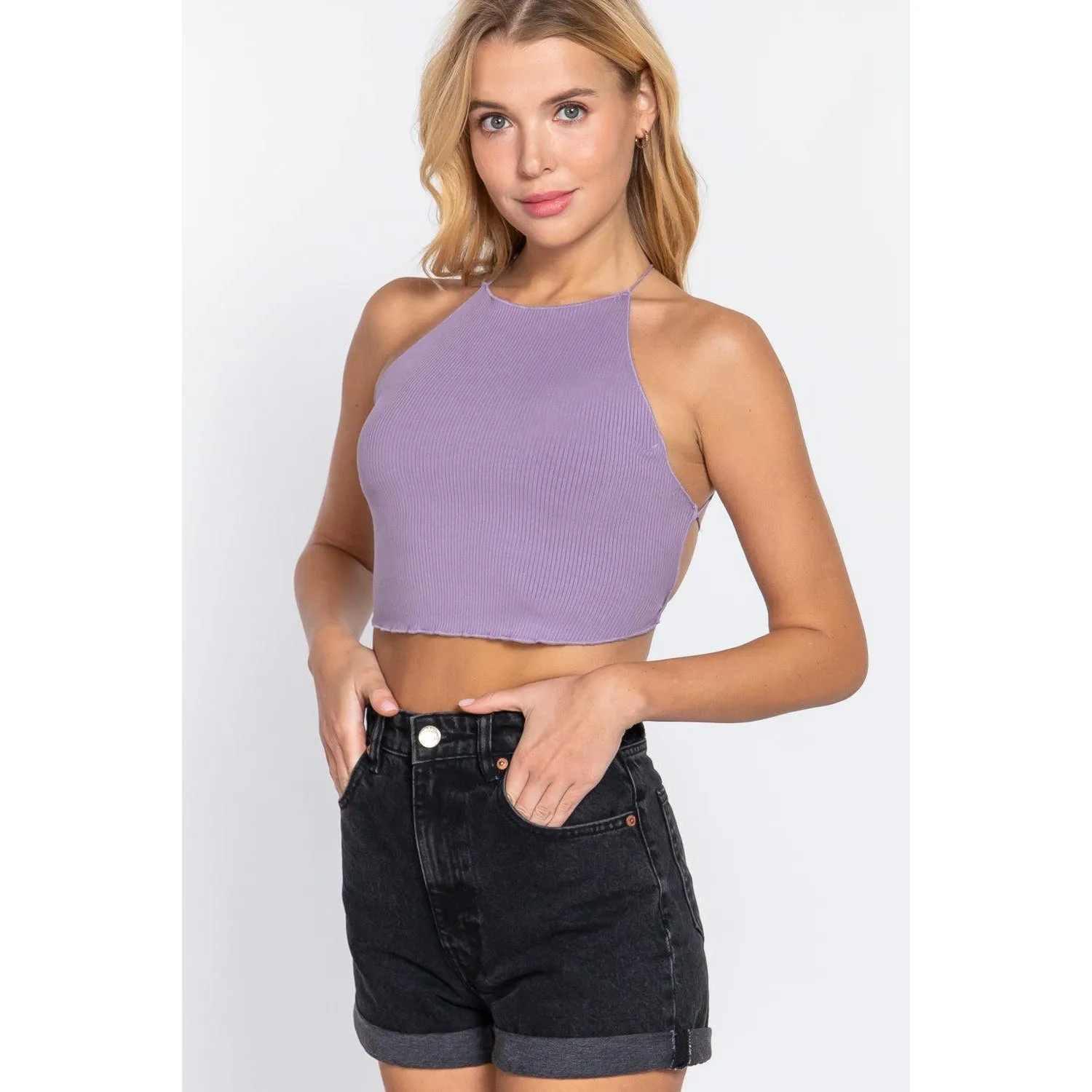 Lace Up Open Cross Back Crop Cami