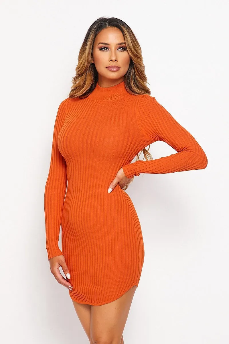 Long Sleeve Mock Neck Mini Dress in Orange